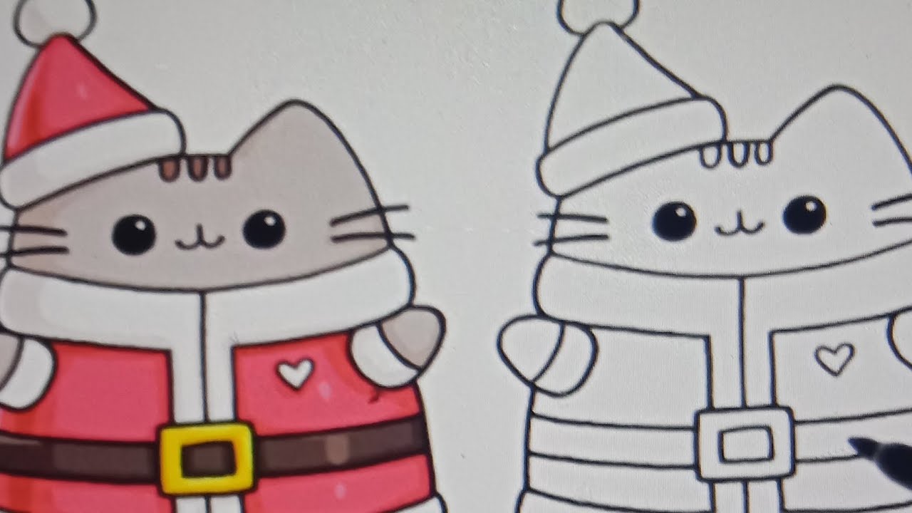 How to draw Santa pusheen cat | Christmas holiday art 