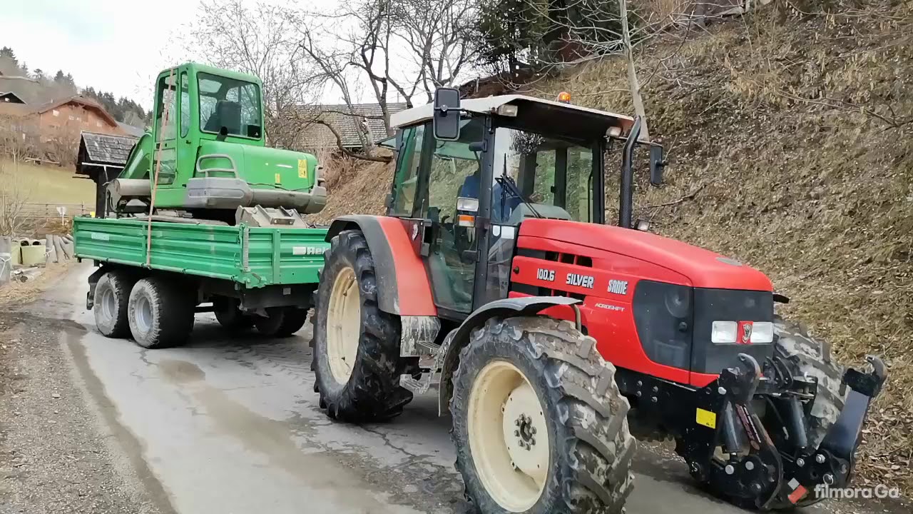 Bagger Transport mit Same Silver 100.6