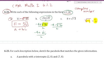CPM Math 2 Section 6.1.2 #6-22 (Complex Numbers)