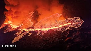 Iceland Volcano Erupts, Creating Miles-Long Fissure In Earth's Surface | Insider News
