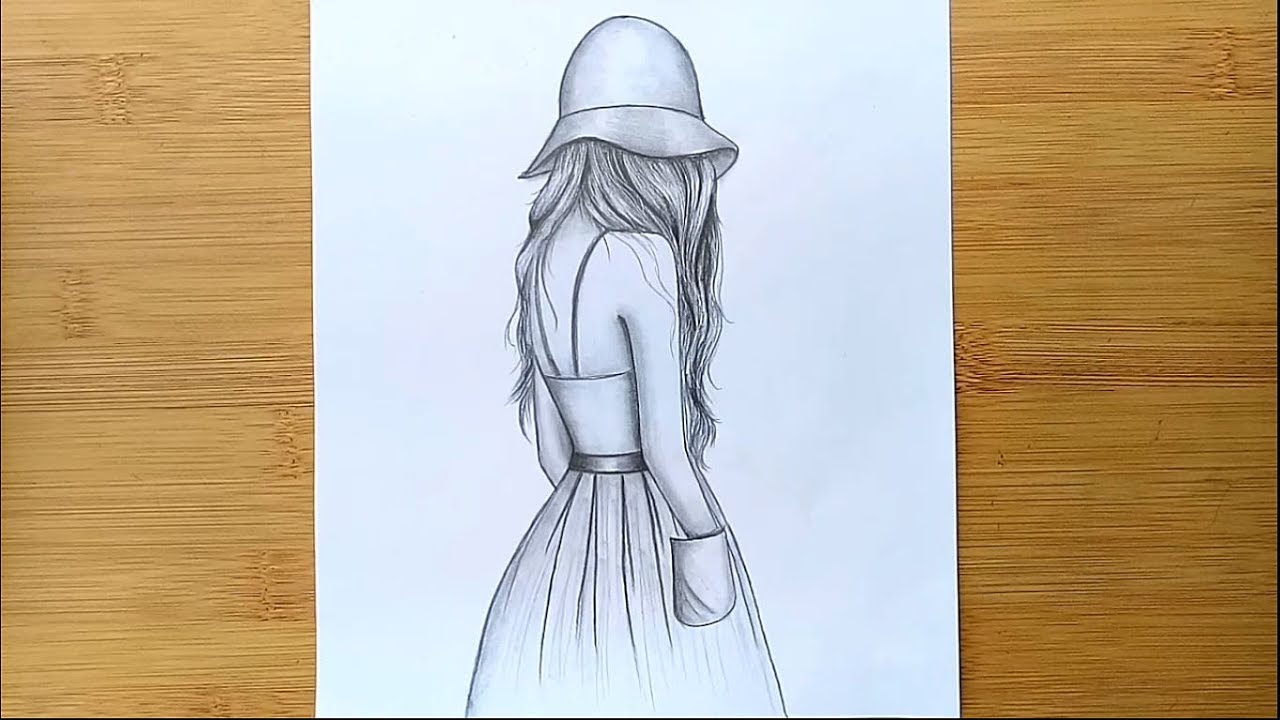 Easy way to draw a girl with hat - step by step || Pencil sketch ...