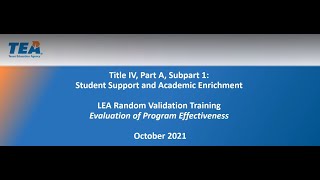 2021-2022 Random Validation – Title IV, Part A Evaluation of Program Effectiveness