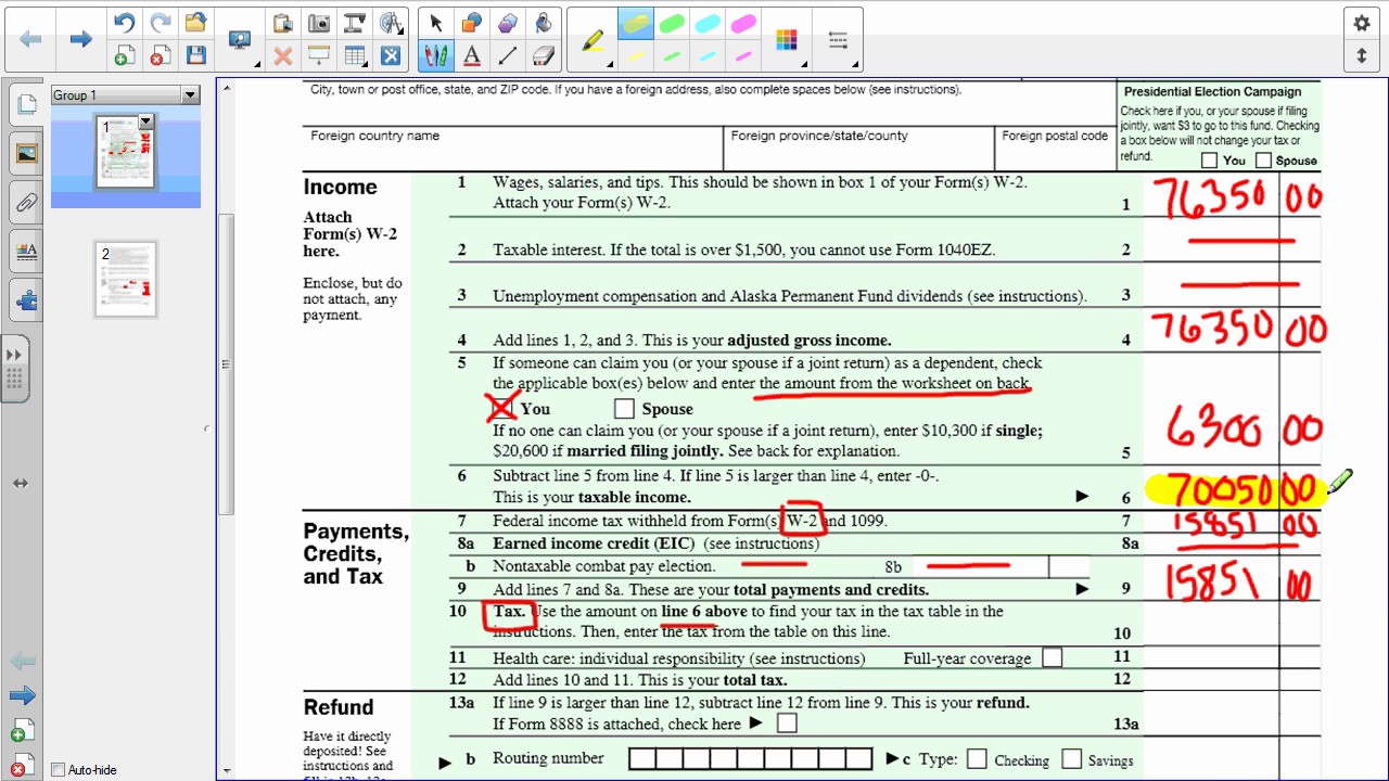 Federal Income Tax 1040ez Youtube