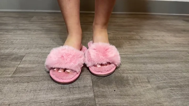 COFACE Womens Slides Fuzzy Slippers Open Toe Fluff Slippers With Arch Support Plantar Fasciitis Orth