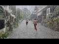 heavy rain in my cold village | non-stop rain all day | fell asleep instantly to the sound of rain