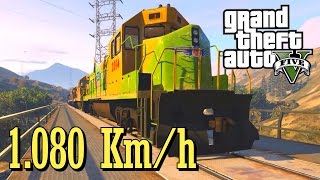 VELOCIDAD RECORD!! (1.080 km/h) CON EL TREN MAS LARGO DE GTA V  GTA 5 STUNT MONTAGE  Tramcaman