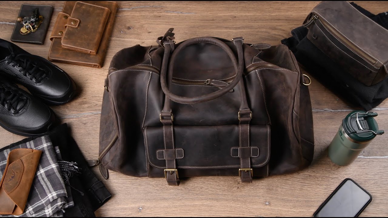 22" Handmade Men Travel Bag Full Grain Leather Duffel Monogrammed gym  bag