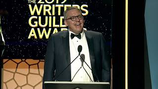 Chris Hayes presents Adam McKay with the WGAW Paul Selvin Award for Vice