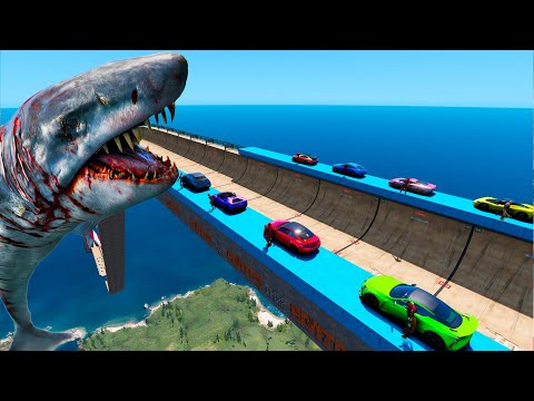 GTA 5 Mega-Ramp Challenge: Portal Start, Cave Jump & Megalodon Attack!
