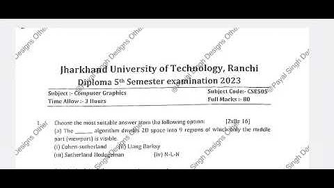Jharkhand Diploma 5th Semester Computer Graphics Back Special Exam | PYQ | 2023| CSE| #questionpaper