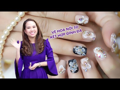 Bí quyết vẽ mẫu nail Hoa nổi 3d kết hợp đính đá siêu sang – Pang Mỹ Nguyên | KellyPang Nail