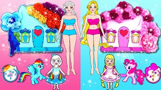 Blue Vs Pink Decorate My Little Pony House - Elsa And Rapunzel DIY Home - Barbie Story &amp; Crafts