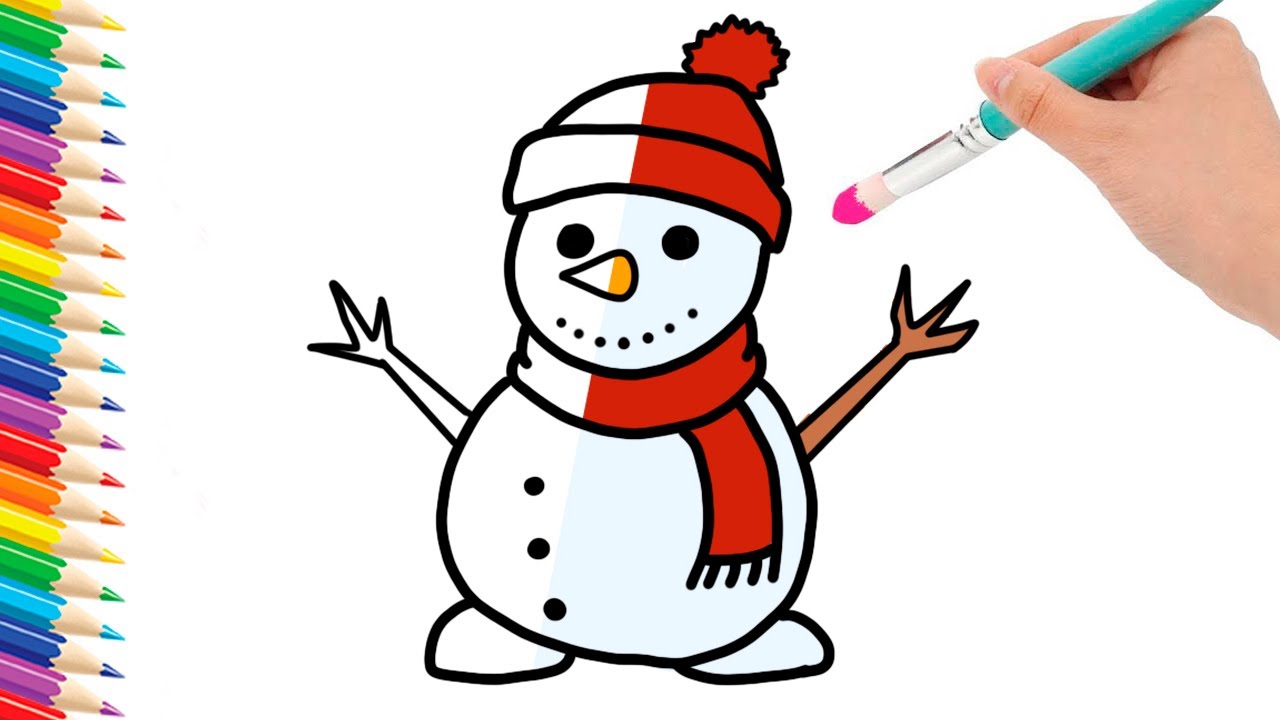 Drawing a SNOWMAN easy for kids / How to draw SNOWMAN for children ...