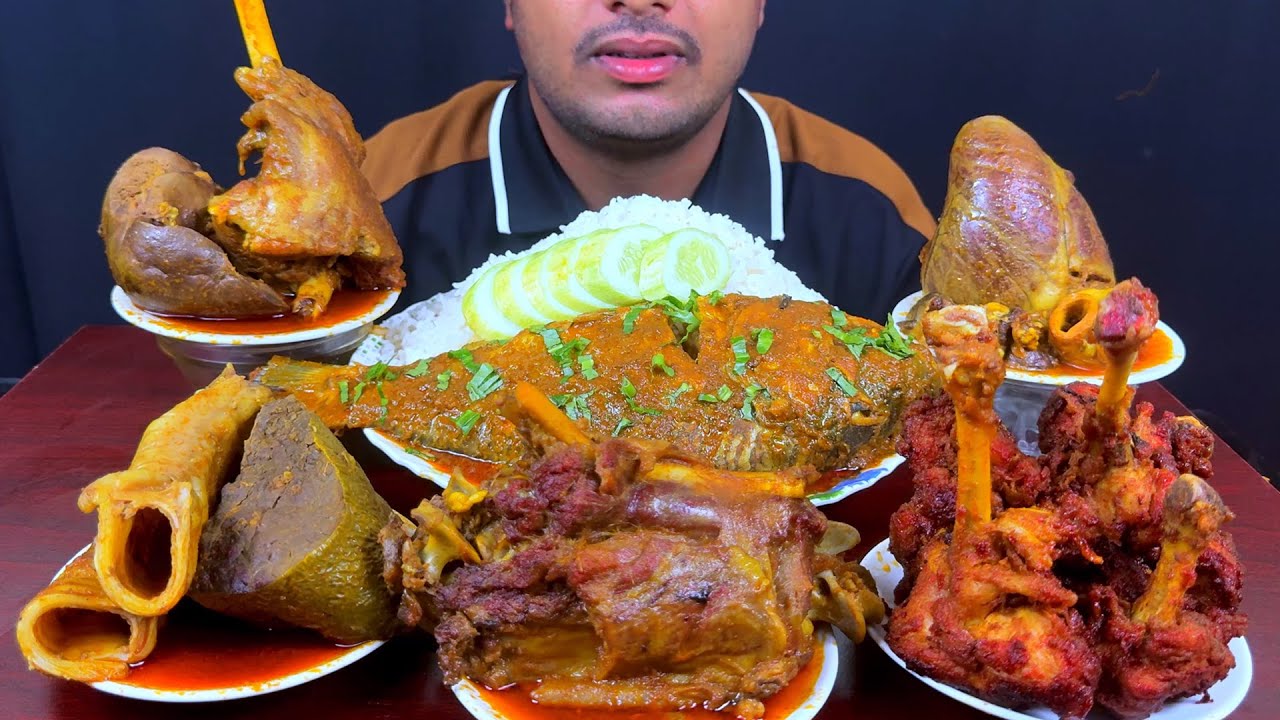 SPICY WHOLE FISH CURRY, HAURT CURRY, CHICKEN LOLIPOP, MUTTON &  LANGE RICE MUKBANG || Eat with SUMON