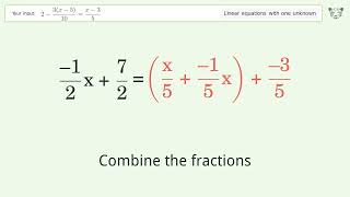 Solve 2-(3(x-5))/10=(x-3)/5: Linear Equation Video Solution | Tiger Algebra