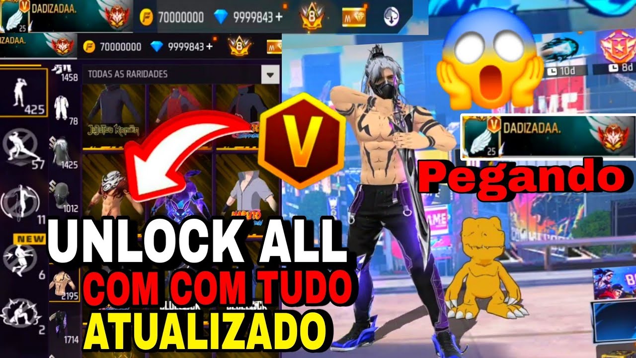 NOVA ATUALIZAÇÃO UNLOCK ALL VIP COM TUDO 🫣 PARA O FREE FIRE FUNCIONANDO( SEM BUG )UNLOCK ALL PEGANDO