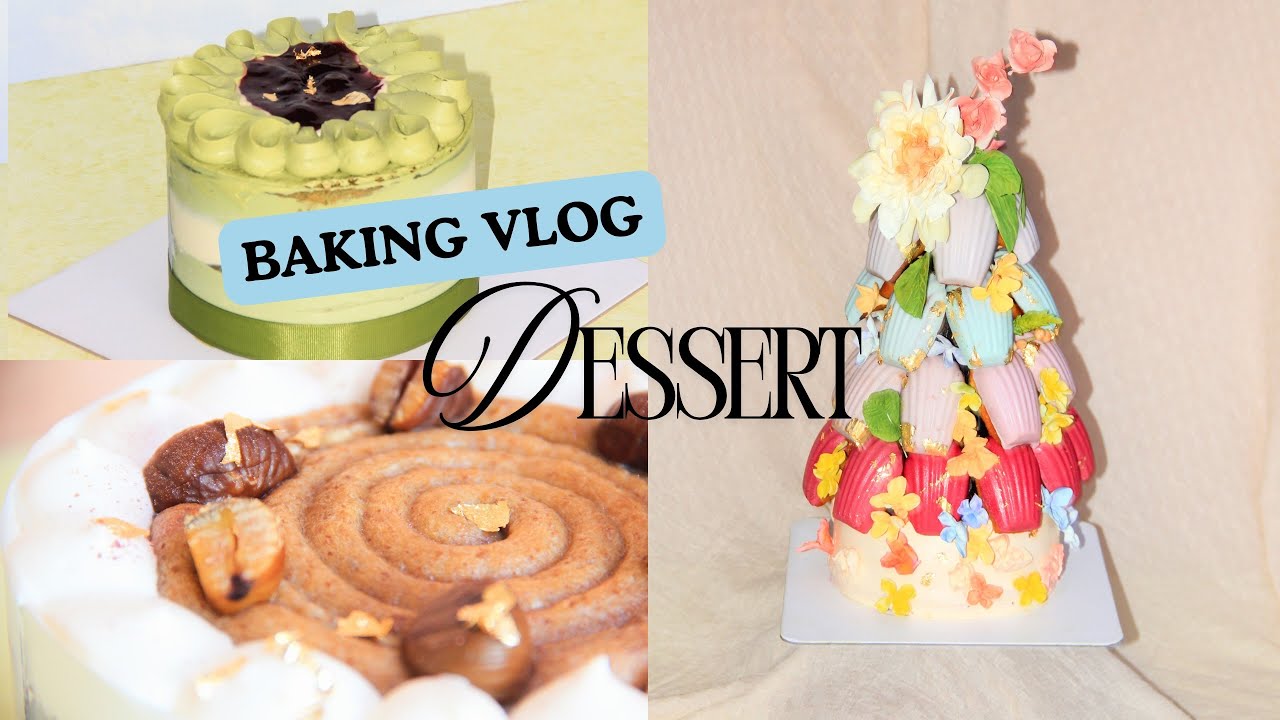 Baking Vlog | 🍵🍒🍫🌰 Matcha Cherry Cake, Madeleine Tower, Black Forest, Chestnut Cake