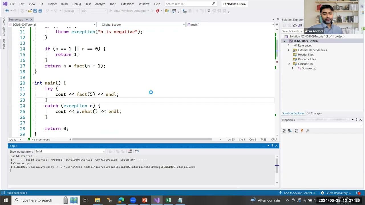 Exceptions (Try, Throw, Catch) in C++ using Visual Studio YouTube