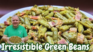 Irresistible Green Beans - Green Beans coated in a savory & sweet glaze mixed with bacon!