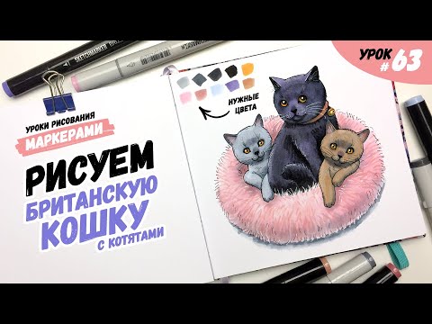 Как нарисовать кошку с котятами? / Видео-урок по рисованию маркерами для новичков #63