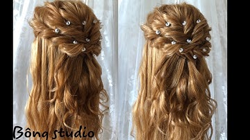 Hướng dẫn bới tóc cô dâu đơn giản( mẫu tóc kết thả cự kỳ dể thương) mẫu 40 Bông Studio