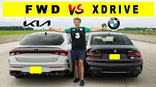 2021 BMW 330i Xdrive against Kia K5 GT, the unusual match! Drag and roll race.
