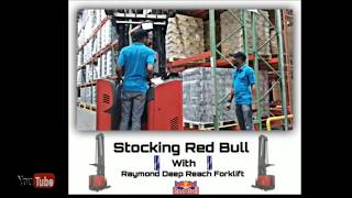 Stocking RedBull with the Raymond deep reach Forklift|Narrow Aisles Forklift