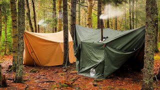 Camping In Rain With Hammock Hot Tent