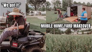 MOBILE HOME YARD MAKEOVER / FINALLY GOT A MOWER! YARD MAINTANCE HOME REFRESH