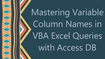 Mastering Variable Column Names in VBA Excel Queries with Access DB