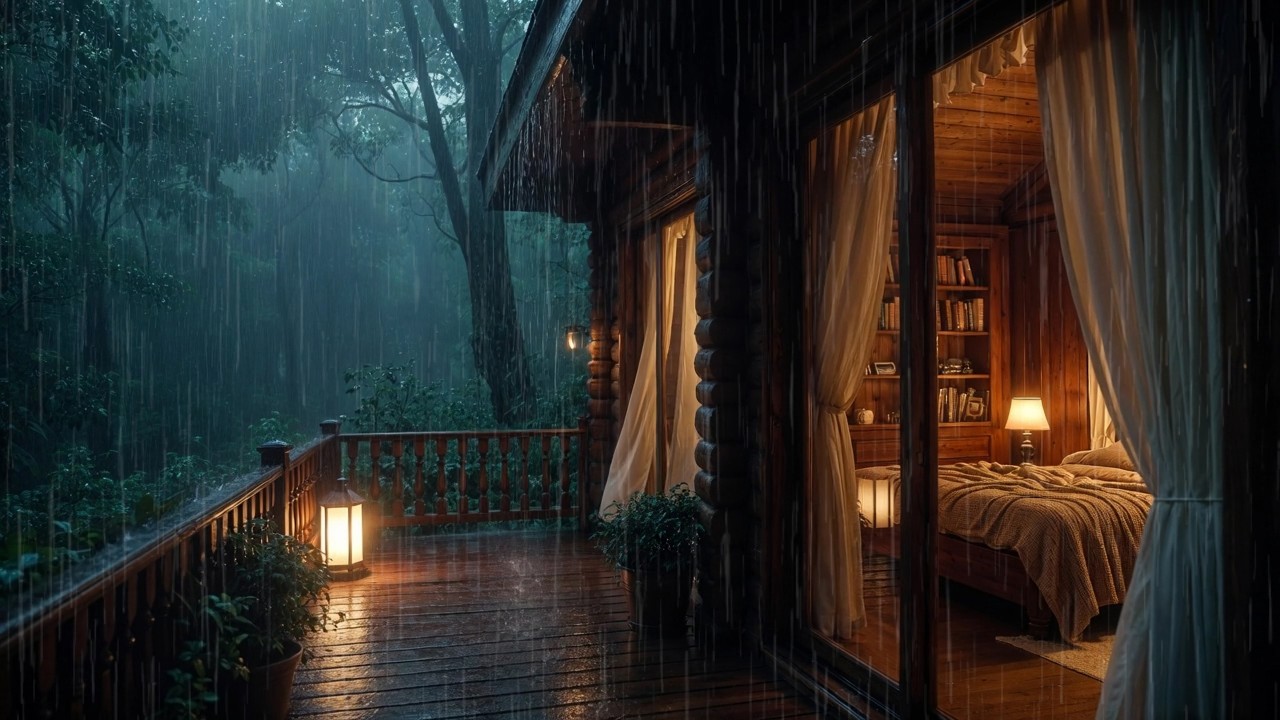 The Earthy Cabin 🌧️ Heavy Rain Sound on Wood Porch | Pure Relaxation