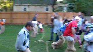 Dudes sack race