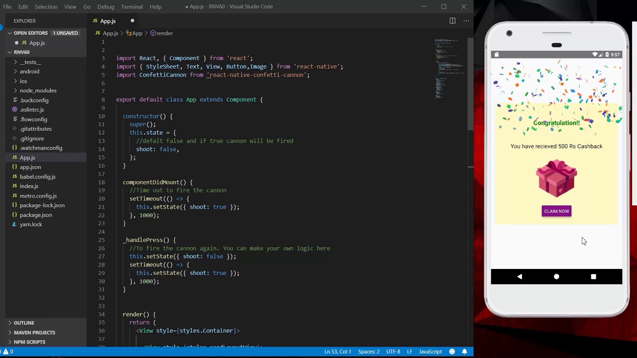 Gift Card Screen using react-native-confetti-cannon - YouTube