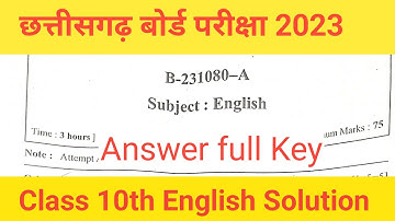 10th English CG Board Solution 2023, Class 10th Set A Answer key 2023, CG Board 10th English