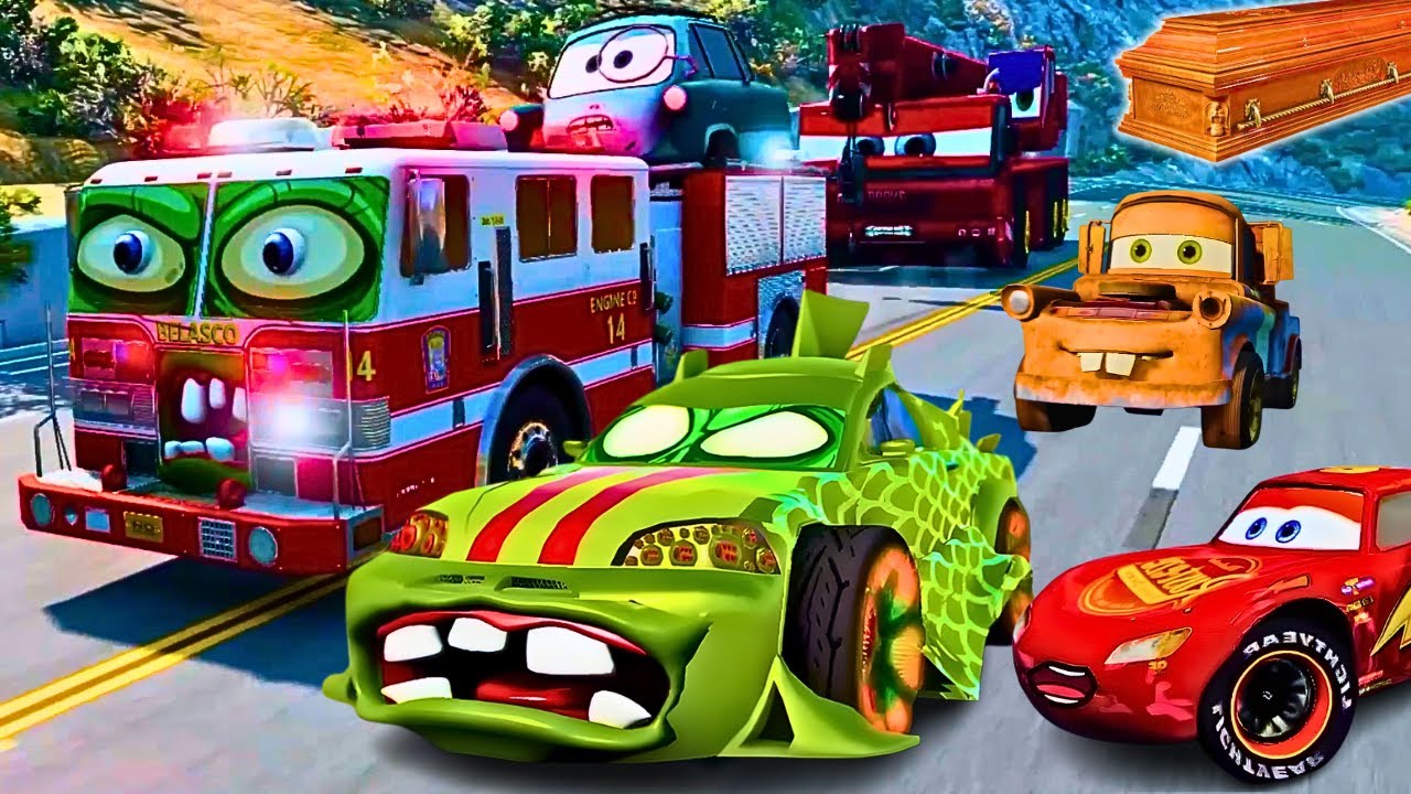 Mater and Big & Small McQueen VS Crane MONSTER TRUCK ZOMBIE apocalypse Halloween BeamNG Coffin Dance