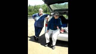 Janice neva and Lisa Cook talking on a lobster dinner, logging camp 7 Isles across quomo ...