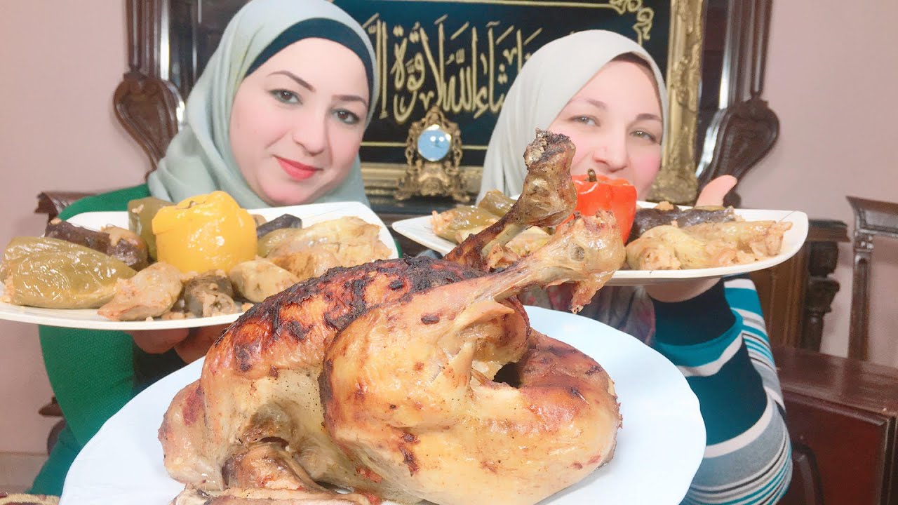 تحدى أكل المحشى المشكل مع هبه أختى ودجاجة كبيرة بوزن 3 كيلو