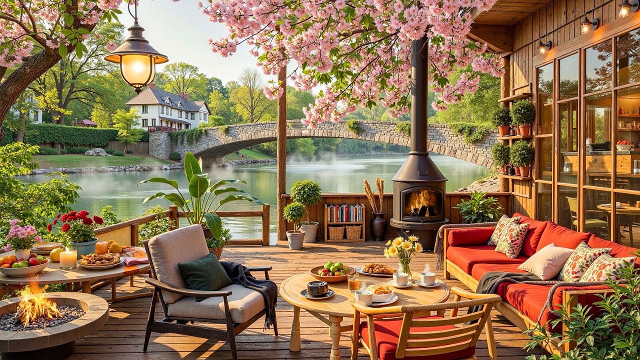 Spring Jazz Melody Lakeside for Calm Day 🌿 Coffee Shop Music with Nature Therapy for Relaxation