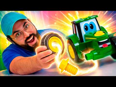 Manu repara la rueda del tractor Johnny