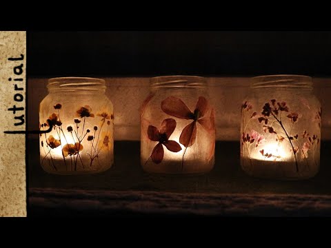 Making Tealight Holders/Candle Jars with pressed Flowers - Upcycling Idea for Glass Jars