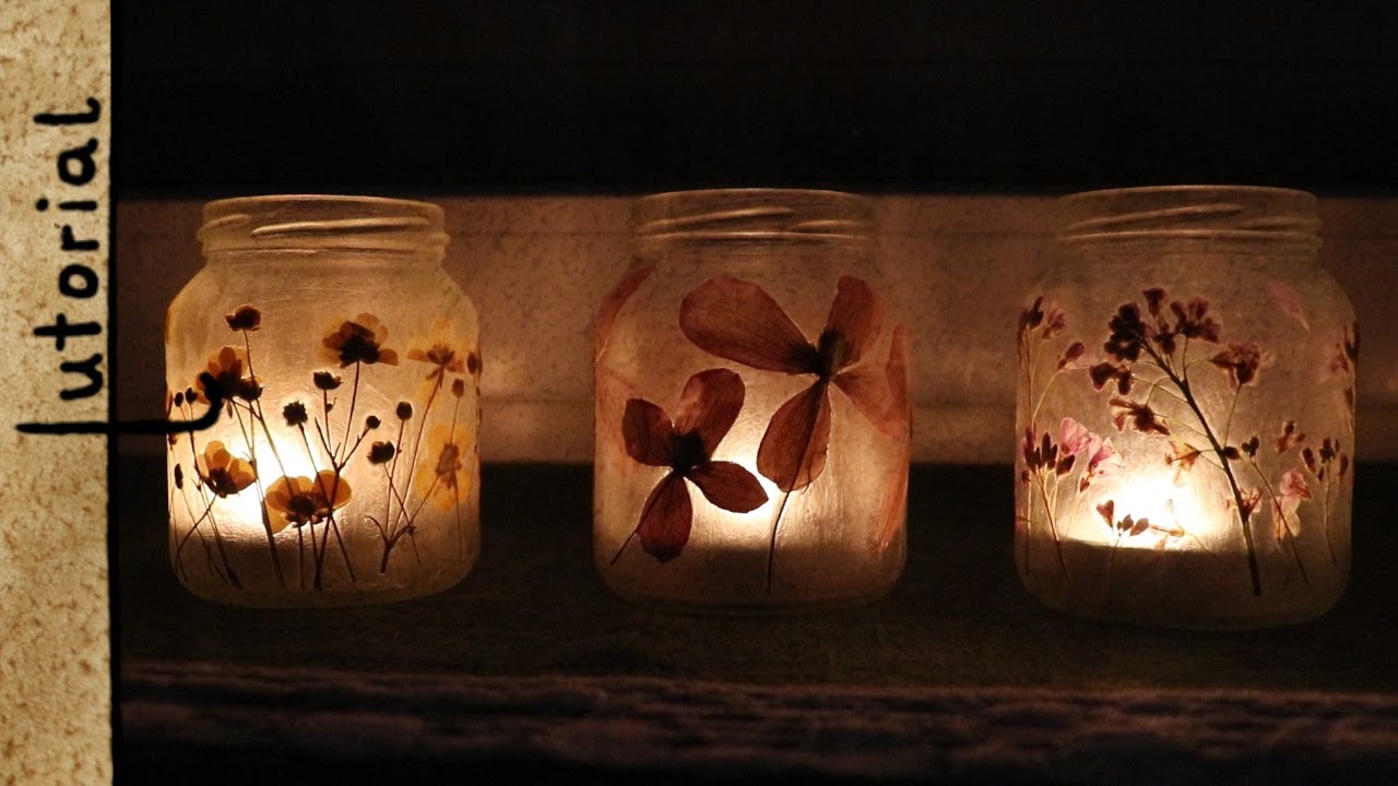Making Tealight Holders/Candle Jars with pressed Flowers - Upcycling Idea for Glass Jars