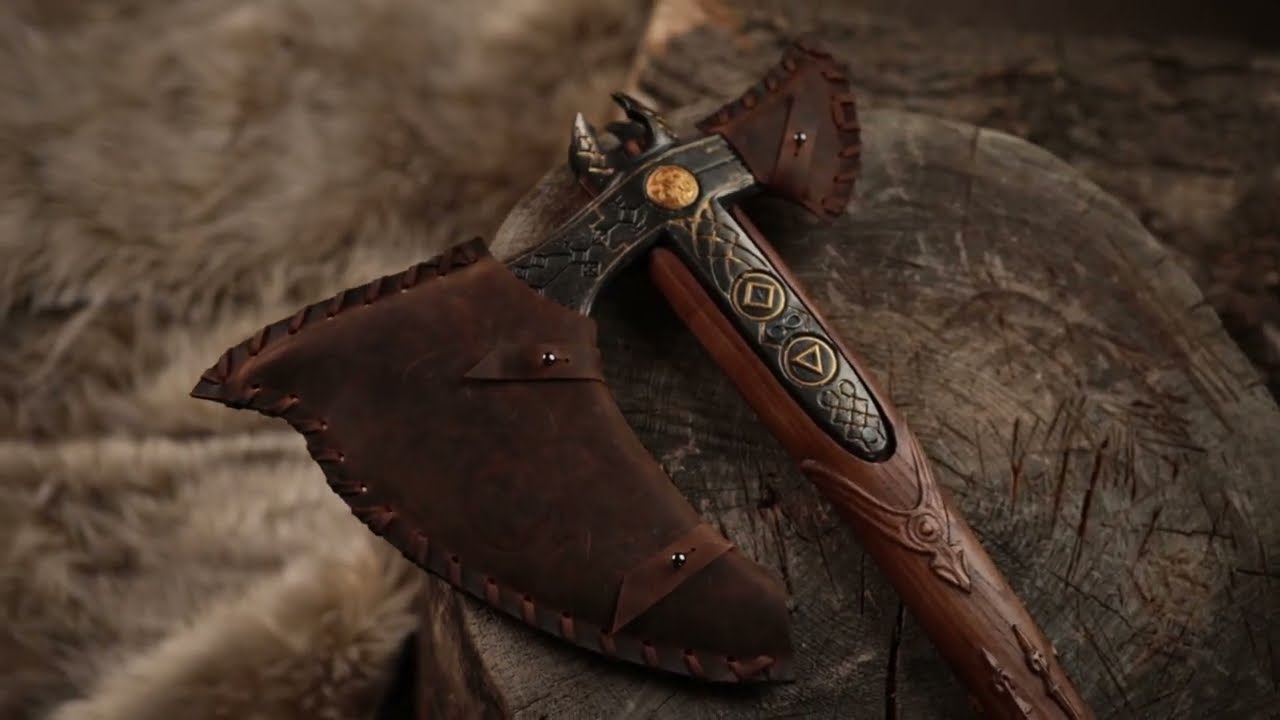 Handcrafted Leviathan axe with glow in the dark runes