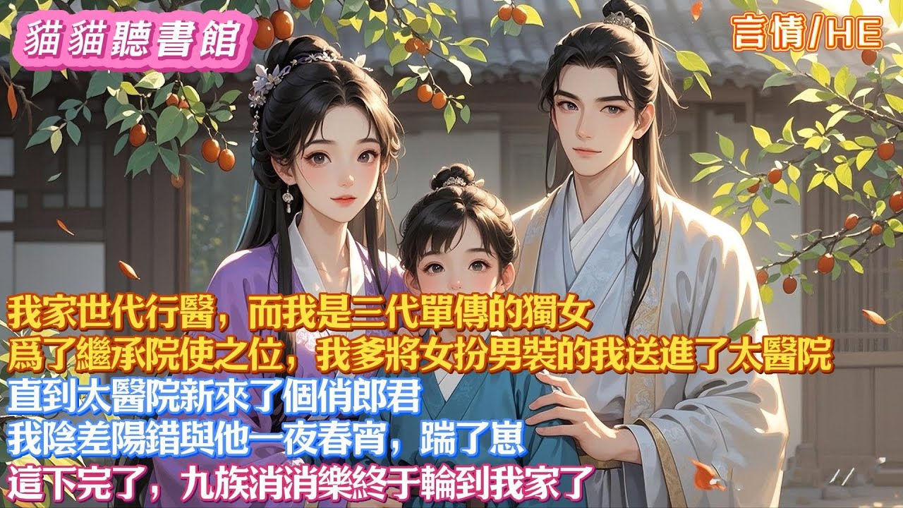 我家世代行醫，而我是三代單傳的獨女。爲了繼承院使之位，我爹將女扮男裝的我送進了太醫院。直到太醫院新來了個俏郎君，我陰差陽錯與他一夜春宵，踹了崽。這下完了，九族消消樂終于輪到我家了#有聲小說#一口氣看完
