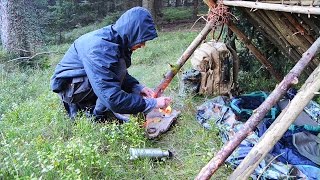 Overnight Bushcraft Shelter in the Forest