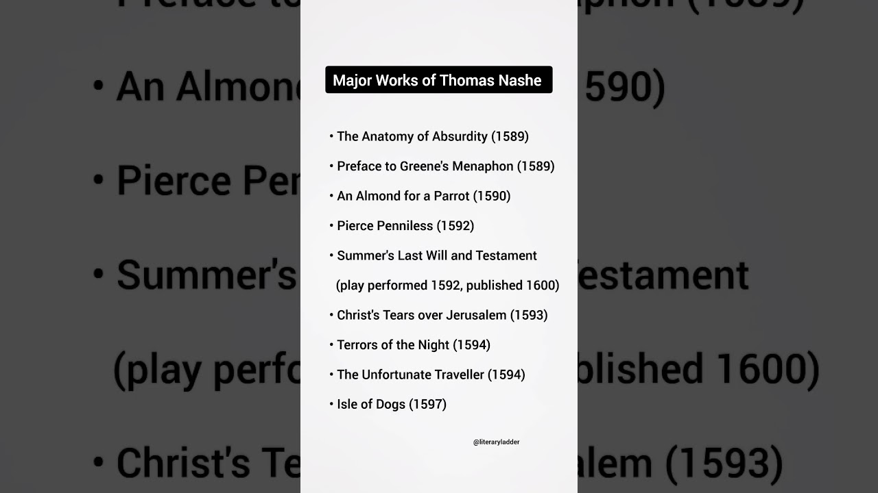 Major Works of Thomas Nashe | English Literature | 