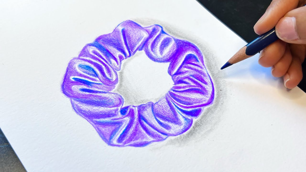 Realistic Scrunchie Drawing | How to draw a Scrunchie | Colour Pencil ...