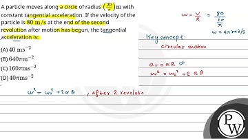 A particle moves along a circle of radius \(\left(\frac{20}{\pi}\right) \mathrm{m}\) with consta....