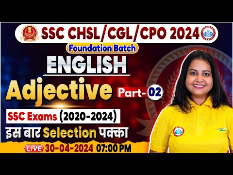 SSC CGL, CHSL & CPO English Class, Adjective English CHSL PYQ's, SSC CGL English Class by Kiran Mam