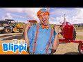 Blippi Explores Big Farm Tractors! | Learning About Engines and Hay Bales