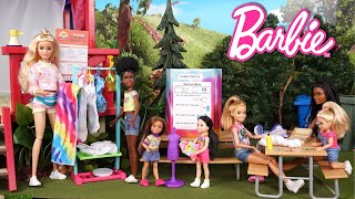 Barbie Dolls Summer Camp Routine Making - Tie Dye Clothes!